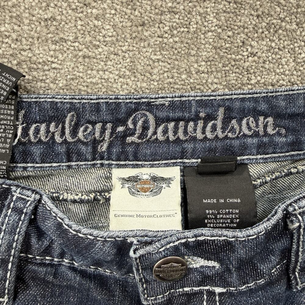 Harley Davidson Womens Embellished Bootcut Jeans Blue 6 Rhinestone Wings Biker - Picture 6 of 15